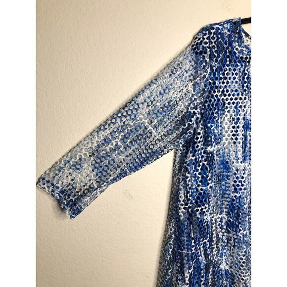 Ali Miles Blue White Abstract Mesh Overlay Tunic Top XL Beach Resort Wear Travel - Picture 7 of 16